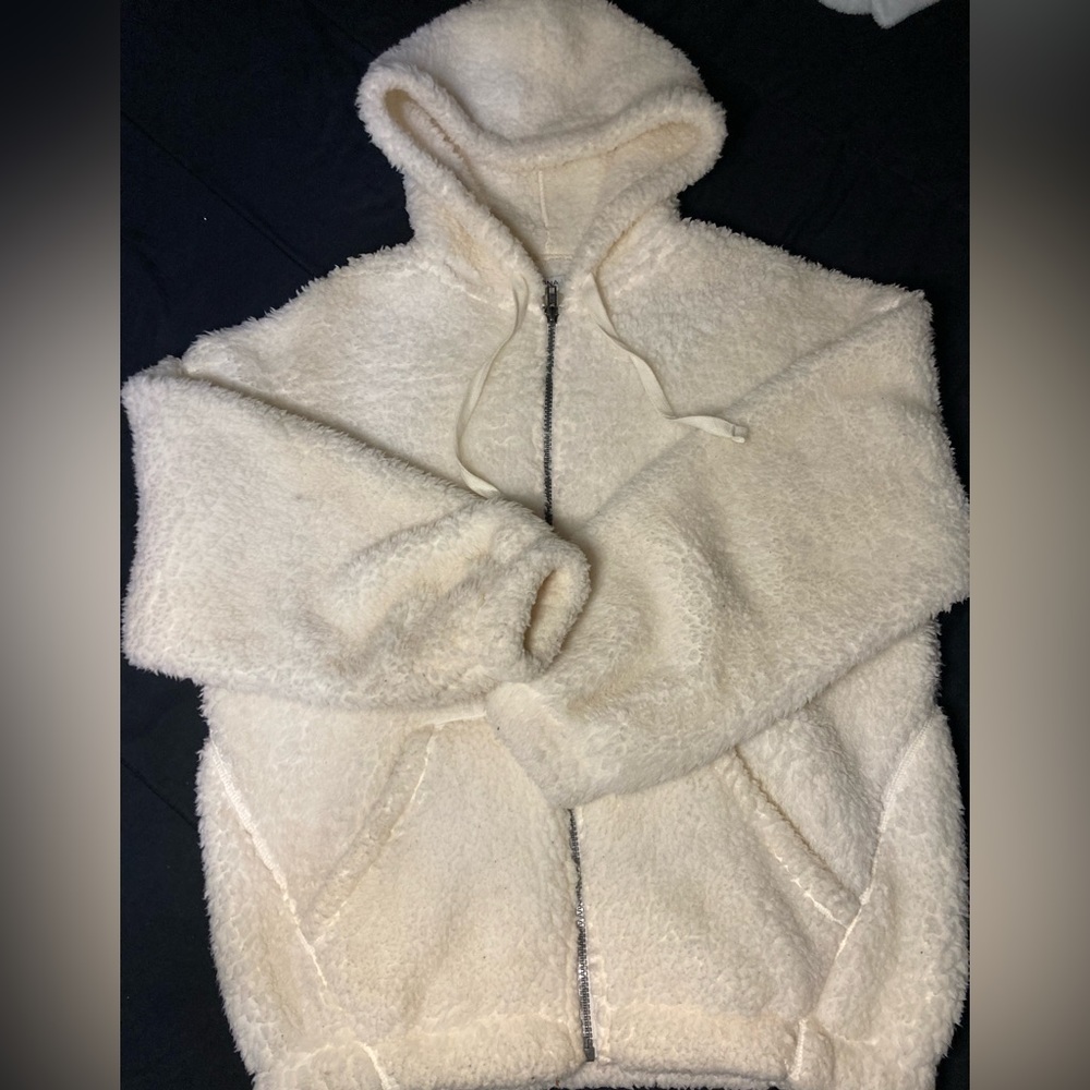 Off-white fluffy zip up jacket